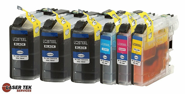6 Pack Compatible Brother LC207 / LC205 Super High Yield Replacement Ink Cartridges for the Brother MFC-J4320DW, MFC-J4420DW, MFC-J4620DW (3 Black, 1 Cyan, 1 Magenta, 1 Yellow)