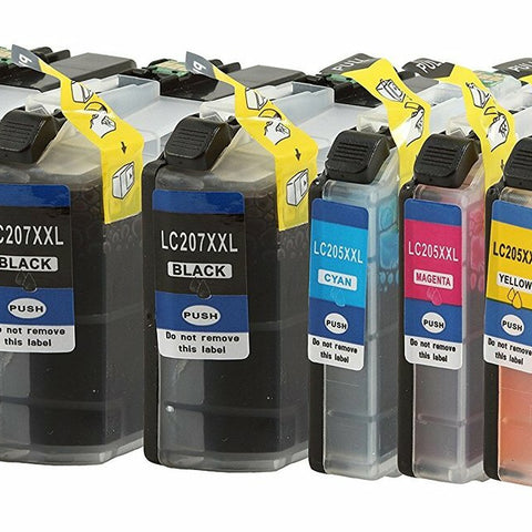6 Pack Compatible Brother LC207 / LC205 Super High Yield Replacement Ink Cartridges for the Brother MFC-J4320DW, MFC-J4420DW, MFC-J4620DW (3 Black, 1 Cyan, 1 Magenta, 1 Yellow)